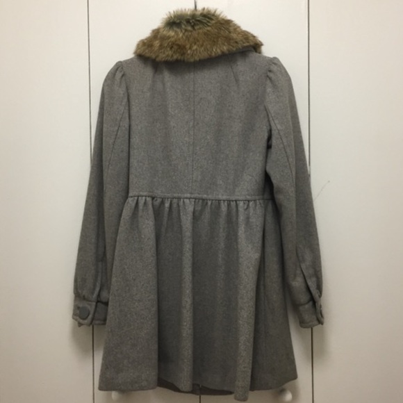H&M Wool blend Faux Fur Collar Grey Princess Baby Doll Fit and Flare Coat - Picture 3 of 11
